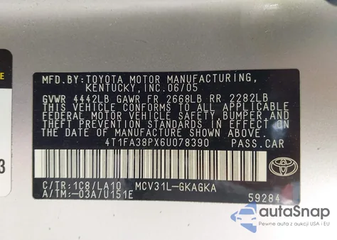 2006 Toyota Camry Solara Sle from USA, damaged, VIN 4T1FA38PX6U078390